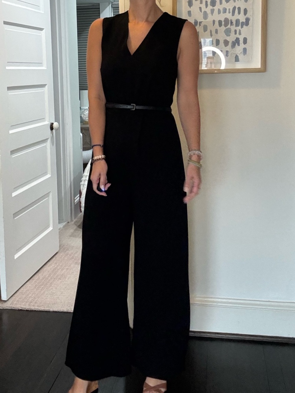 Max Mara Black Wide Leg Jumpsuit IT 44 US 8 Minimalist Draped Sleeveless